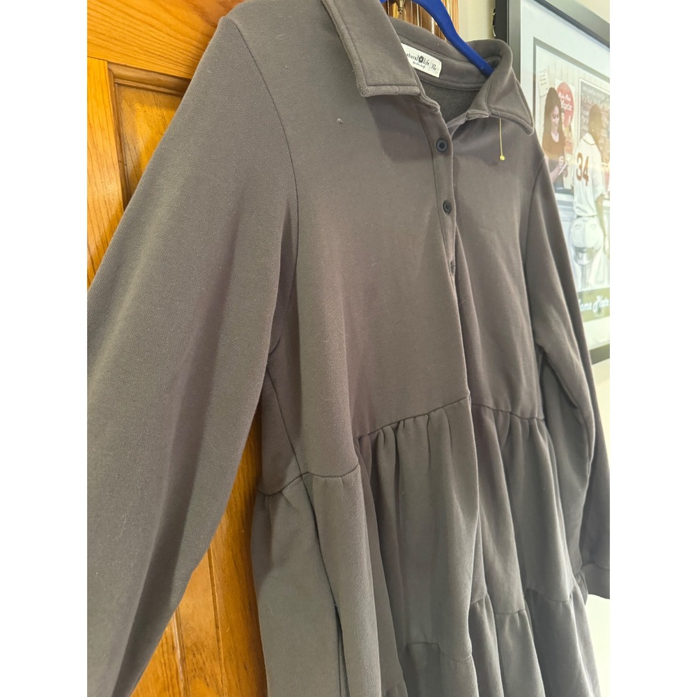 Natural Life XL gray Tiered Sweatshirt Dress Long Sleeve Collared – Small Stain - Picture 4 of 12